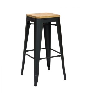 Tabouret MIX NOIR MAT ASSISE EN BOIS